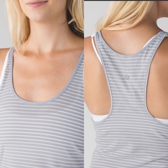 Lululemon What The Sport Singlet Silver Stripe Silver Fox White - Picture 2 of 9